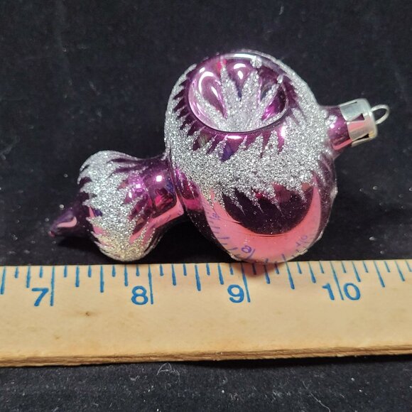 Pink Indent Finial Glass Christmas Tree Ornament Reflector Glitter Vtg Retro MCM - Picture 8 of 8